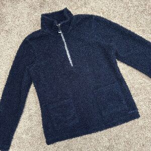 Orvis Sherpa 1/4 Zip Pullover Women Size Small Navy Blue Fluffy‎ Soft 25N7 (706)